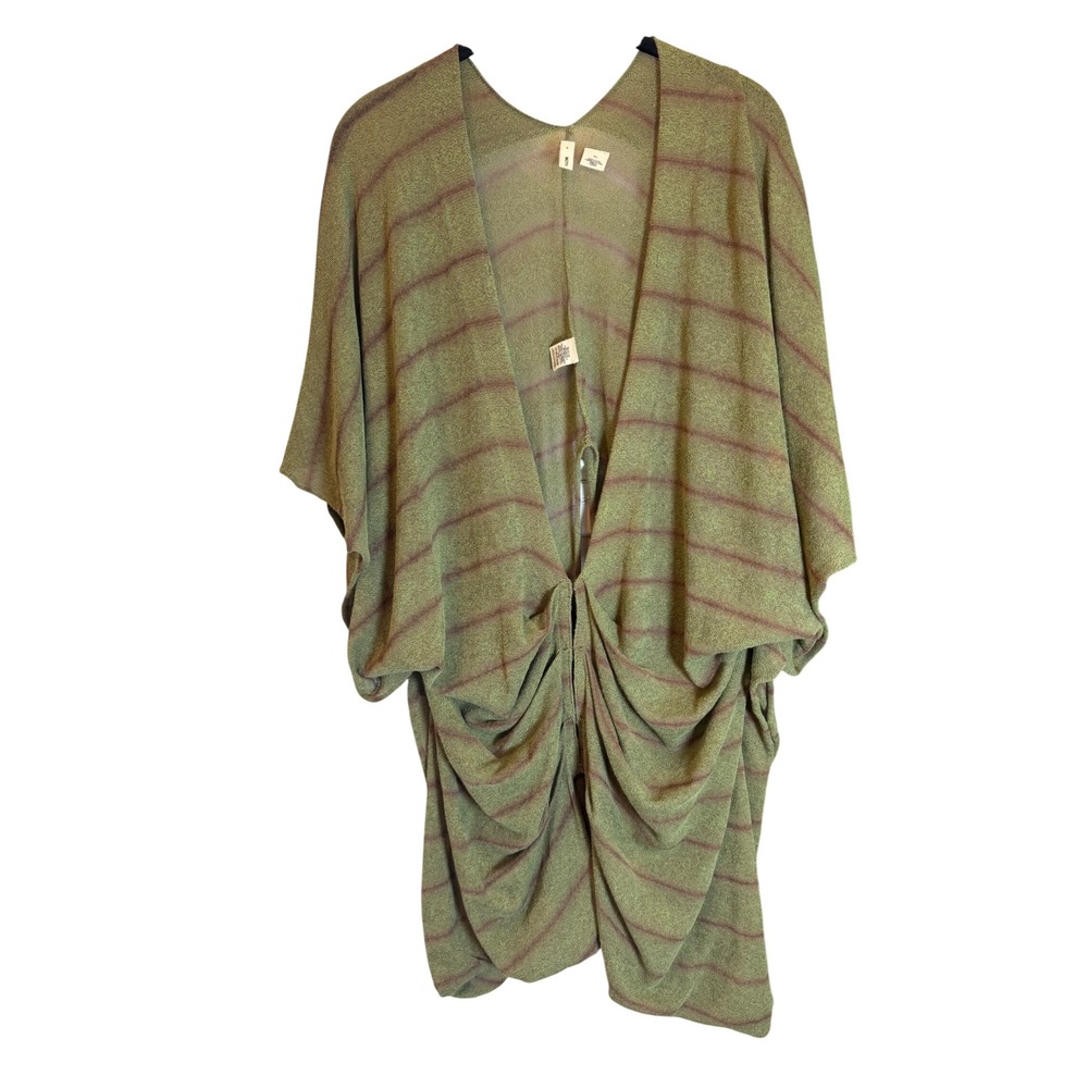 Anthropologie Moth Green Striped Draped Cocoon Knit Cardigan Sweater M/L